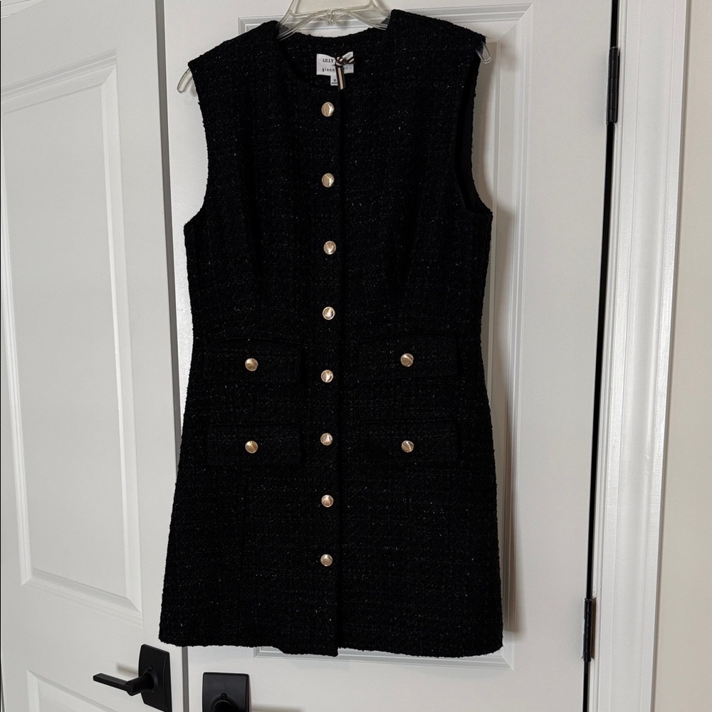 Elegant Black Sleeveless tweed minidress